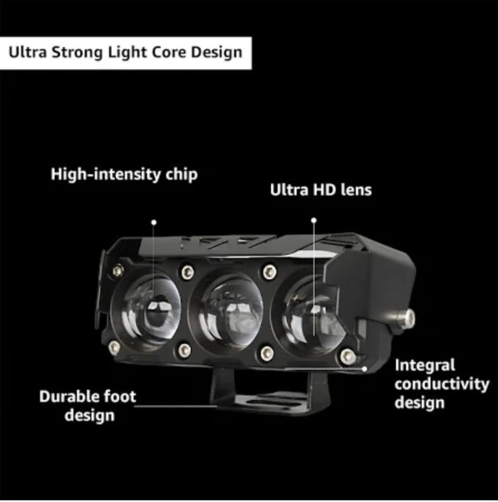Super Bright SSLG JS33 PRO 3 Led Fog Light Lamp | 12V&24V Common | White & Yellow And Pink With DRL| High/Low Beam | 4 Modes of Flashing Spotlight Universal for Bikes, Cars, SUVs & Thar (Pack of 1)