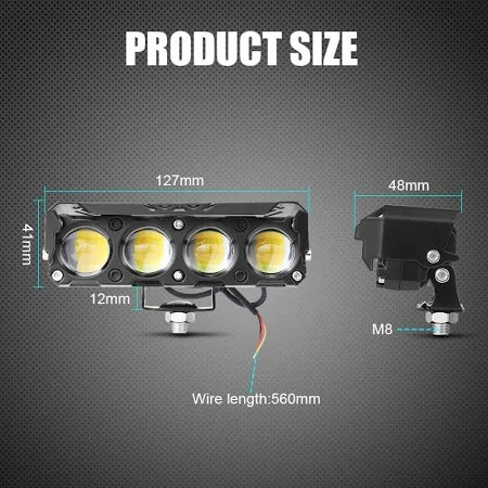 SSLG JS34 PRO Super Bright 4 LED Fog Light I 4 Mode Changing Light With Flashing I High/Low Beam I (12V/24V)Common Metal/Hard Plastic Body Fog Light Universal Fit (Pack of 2)